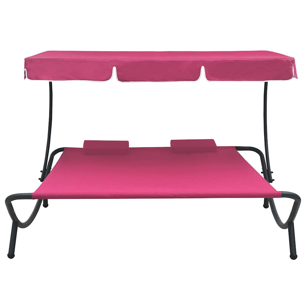Espreguiçadeira com toldo e almofadas rosa