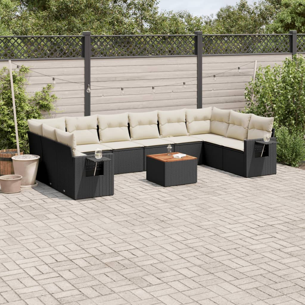 11 Pcs conjunto sofás de jardim c/ almofadões vime PE preto