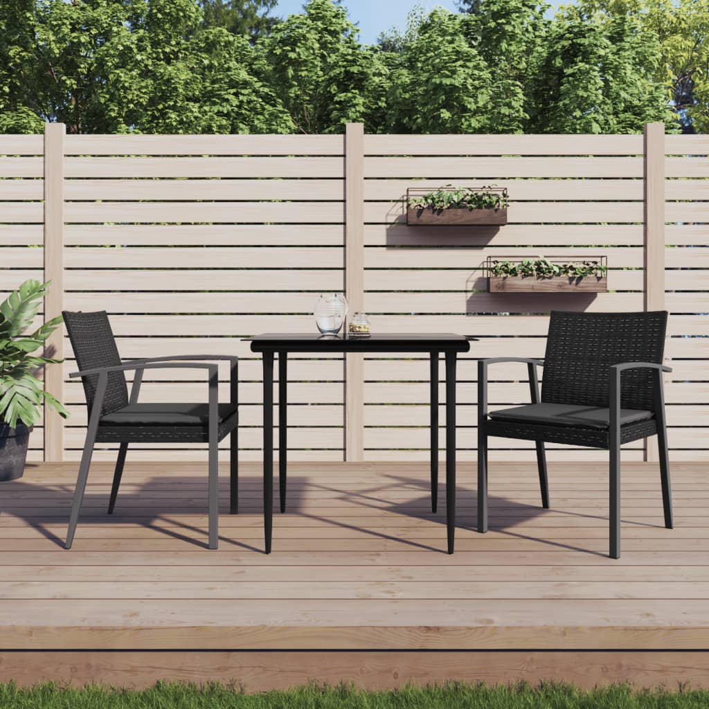 3 Pcs conjunto de jantar p/ jardim c/ almofadões vime PE e aço