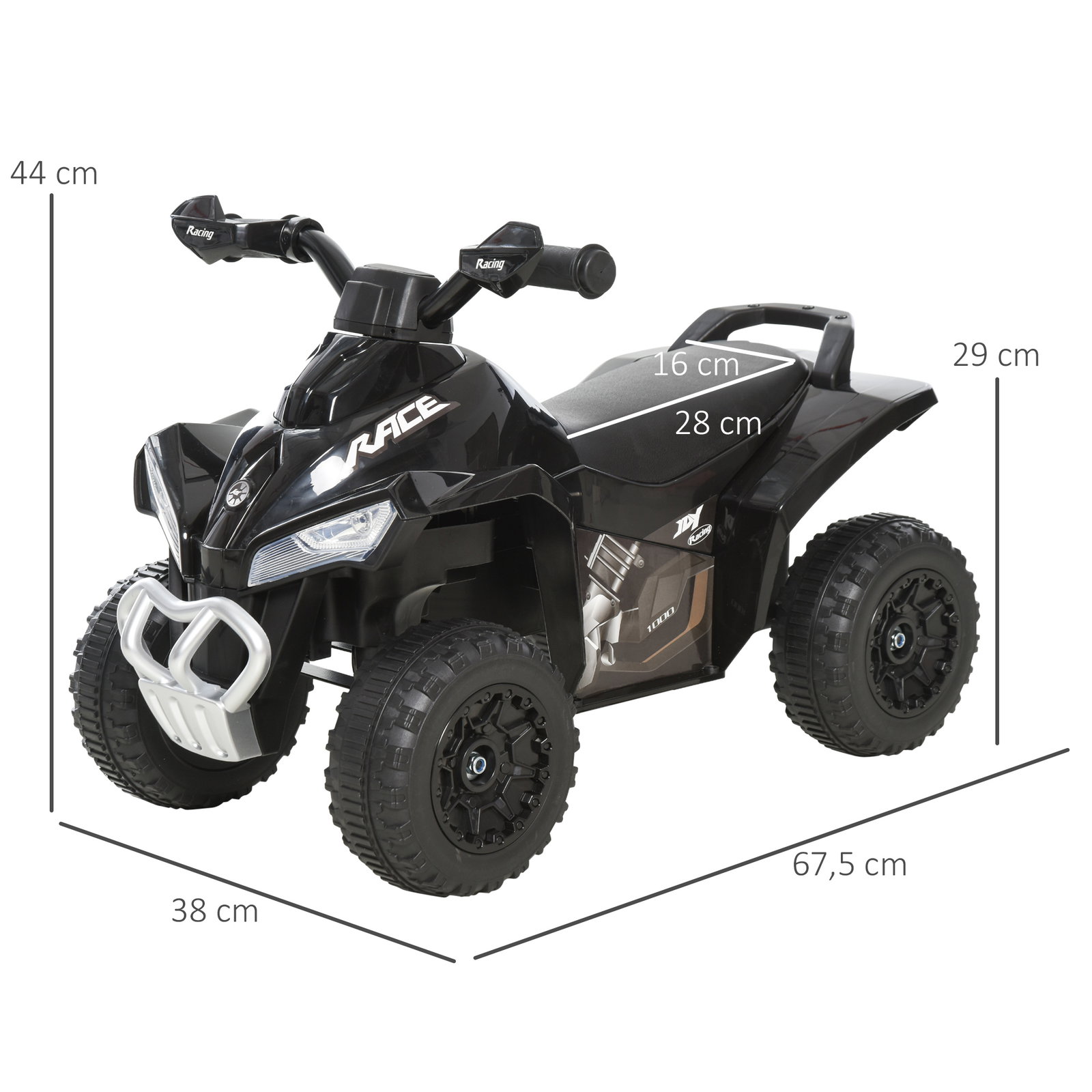 Quadriciclo para crianças carro andador infantil com luzes e música desenho inovador carga 20kg 67,5x38x44 cm preto