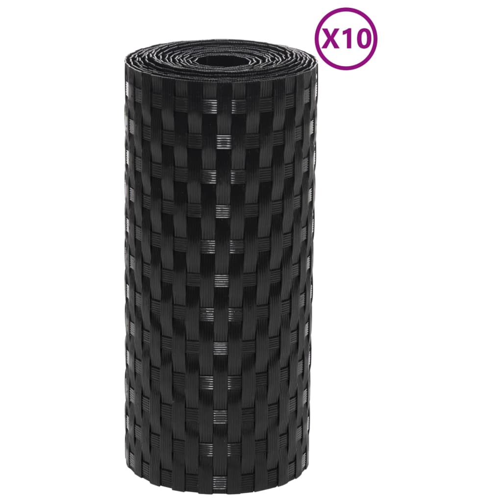 Telas de varanda 10 pcs 255x19 cm vime PE preto