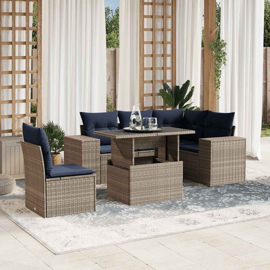 Conjunto de sofá de jardim com 6 peças e almofadas em rattan sintético cinza