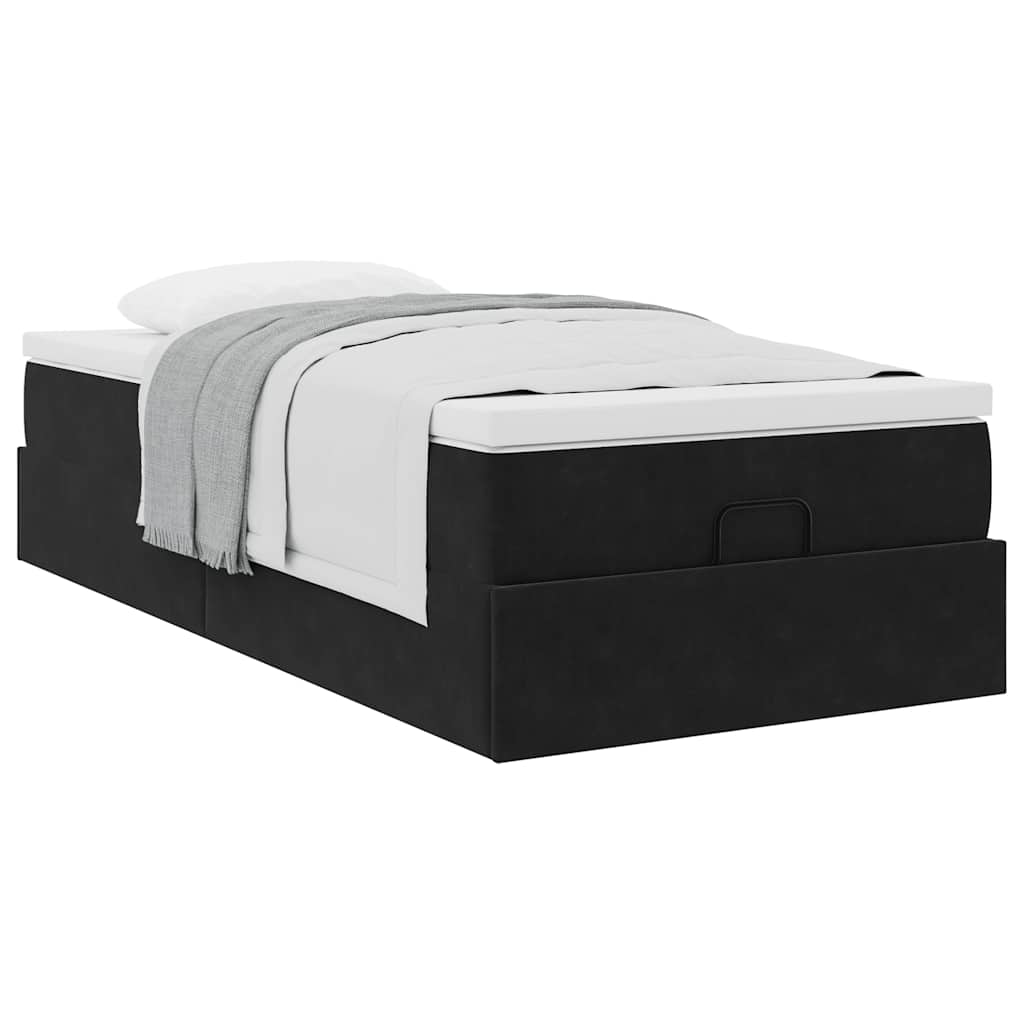 Estrutura de cama otomana com colchão preto veludo