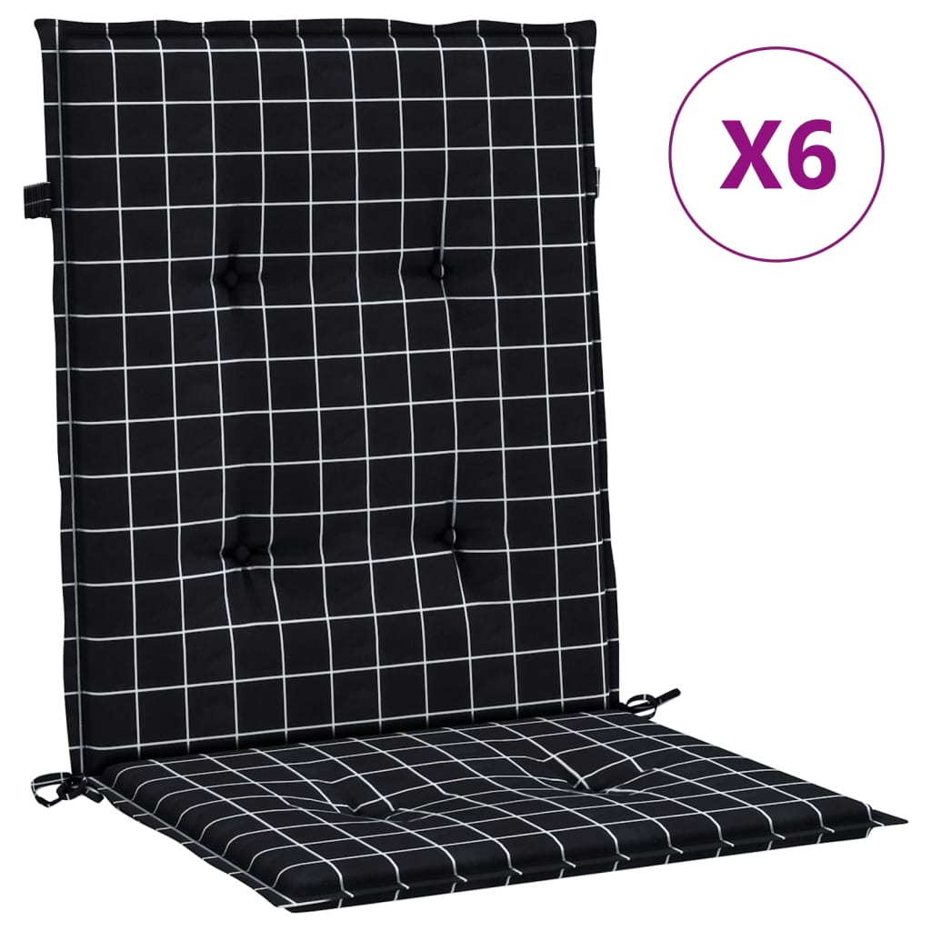 Almofadões cadeira encosto baixo 6 pcs tecido xadrez preto