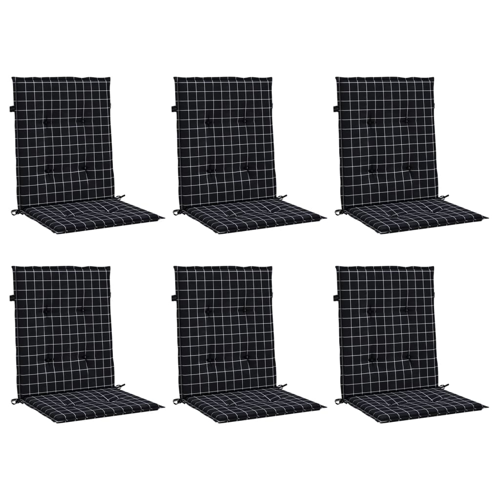Almofadões cadeira encosto baixo 6 pcs tecido xadrez preto