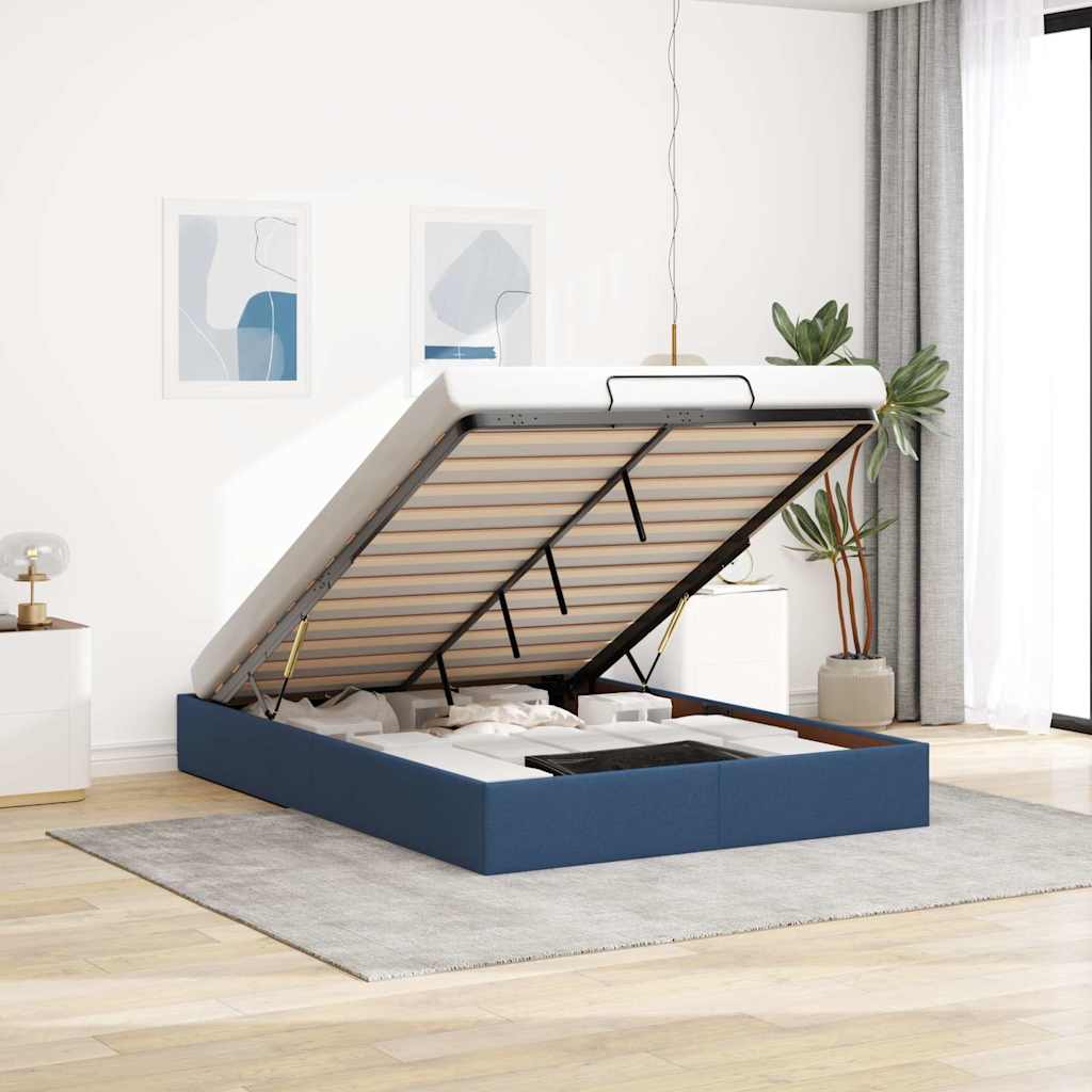 Estrutura de cama otomana sem colchão 140x200 cm tecido azul