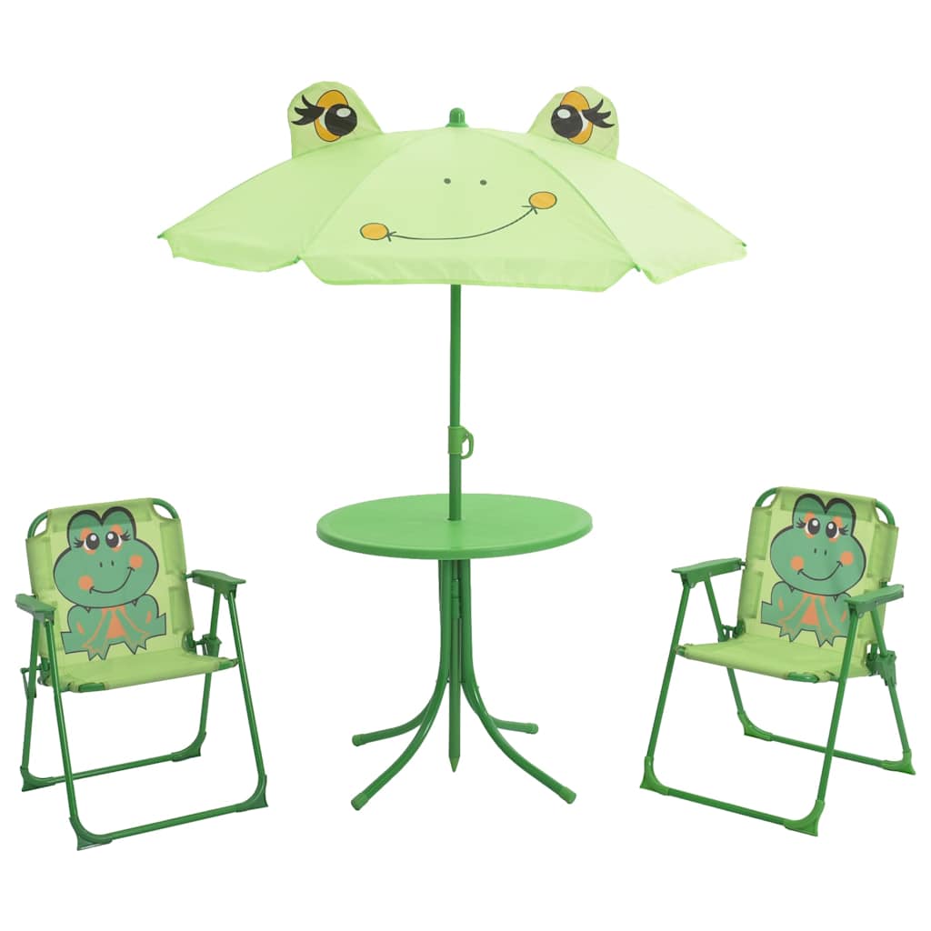 3 Pcs conjunto bistrô de jardim infantil c/ guarda-sol verde