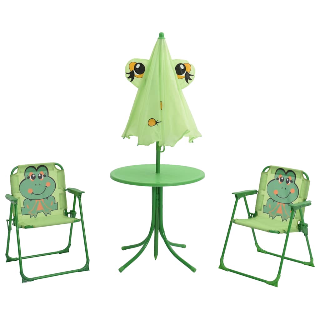3 Pcs conjunto bistrô de jardim infantil c/ guarda-sol verde