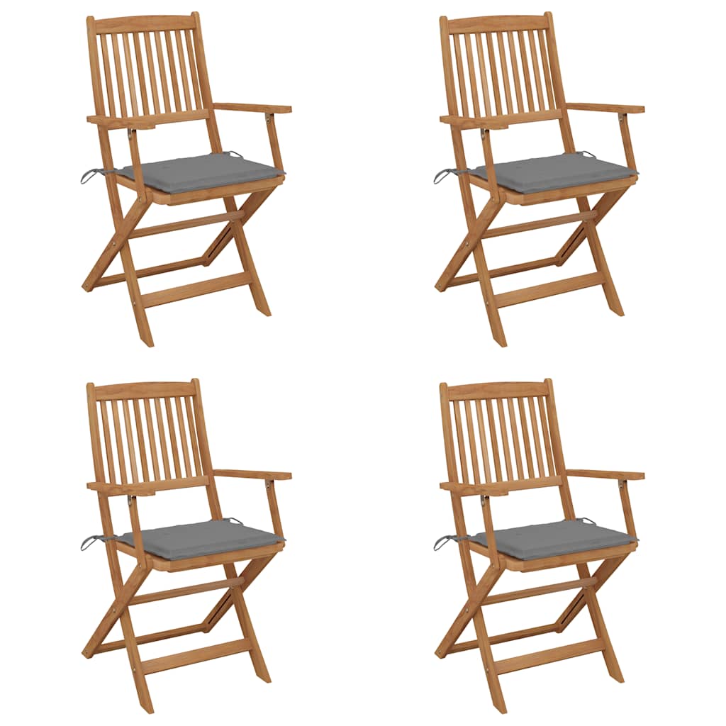 Cadeiras de jardim dobráveis c/ almofadões 4 pcs acácia maciça