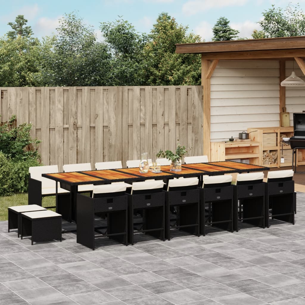 17 Pcs conjunto de jantar p/ jardim c/ almofadões vime PE preto
