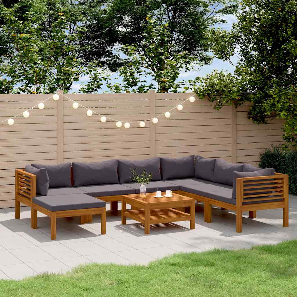 8 Pcs conjunto lounge de jardim com almofadões acácia maciça