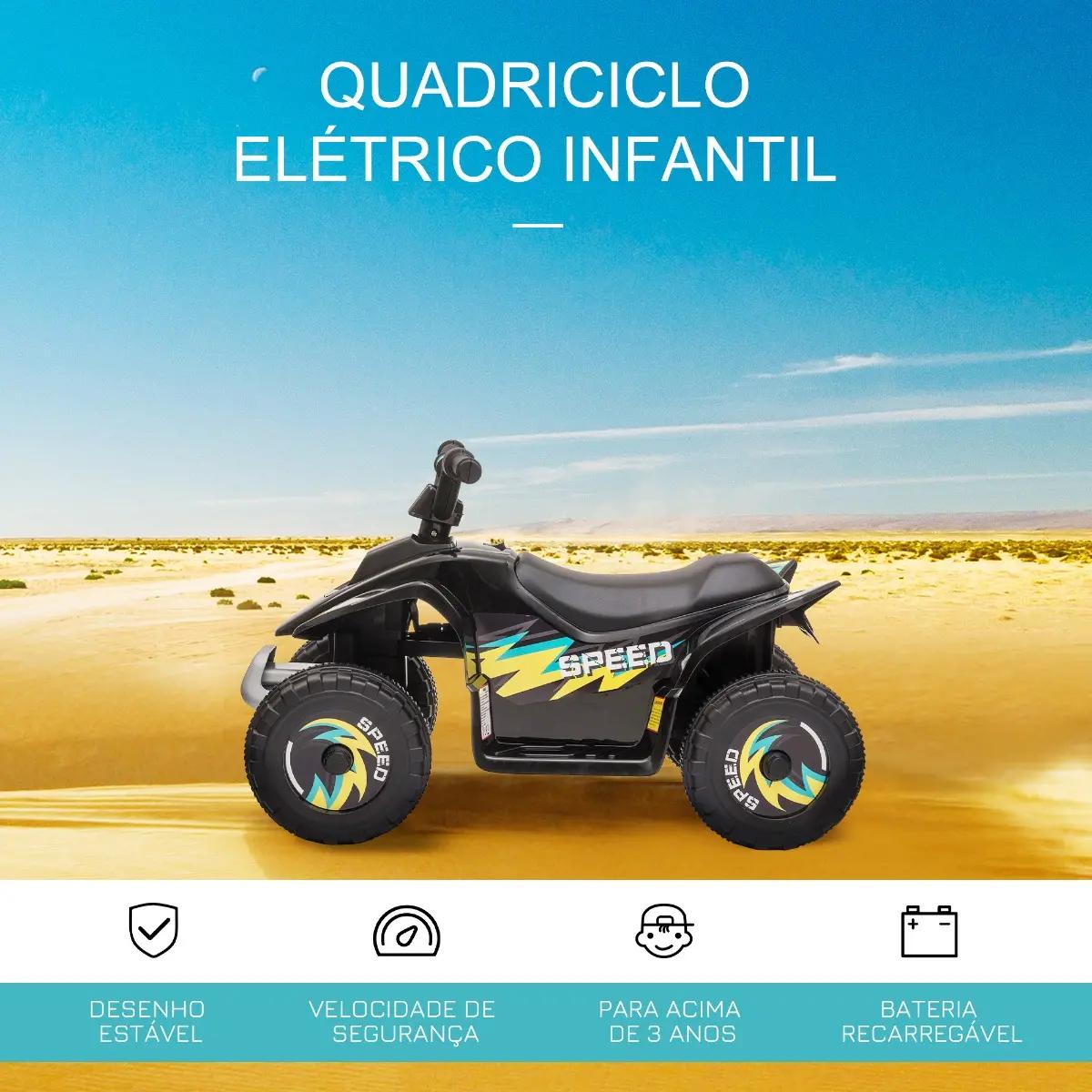 Quadriciclo Elétrico para Crianças de 18-36 Meses Quadriciclo a Bateria 6V com Avance e Retrocesso 72x40x45,5cm Preto