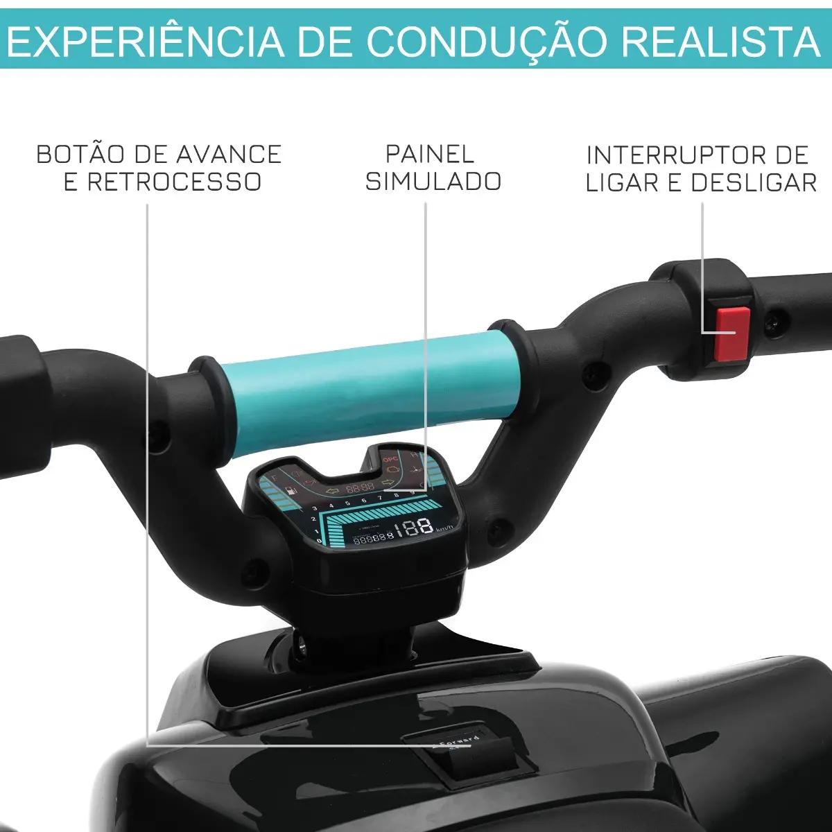 Quadriciclo Elétrico para Crianças de 18-36 Meses Quadriciclo a Bateria 6V com Avance e Retrocesso 72x40x45,5cm Preto
