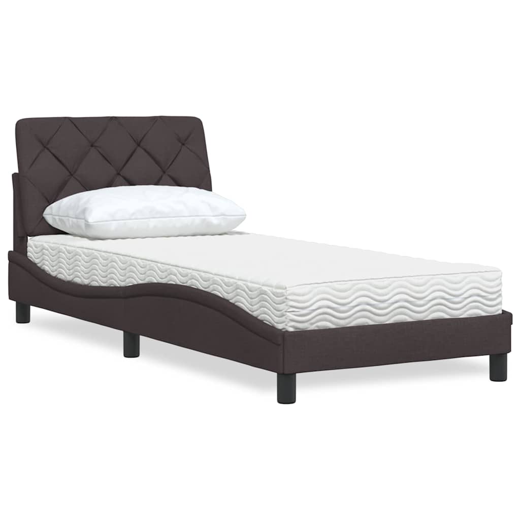 Cama com colchão 90x190 cm tecido castanho-escuro