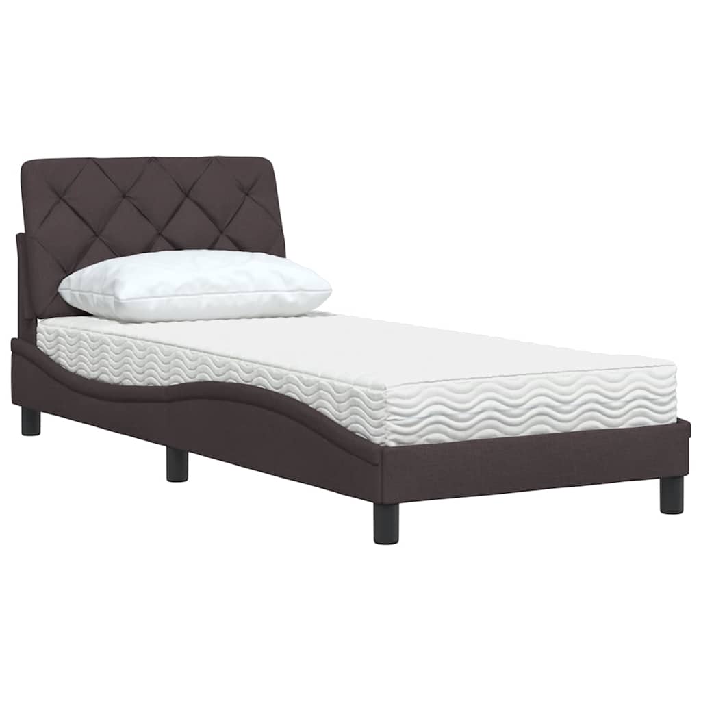 Cama com colchão 90x190 cm tecido castanho-escuro
