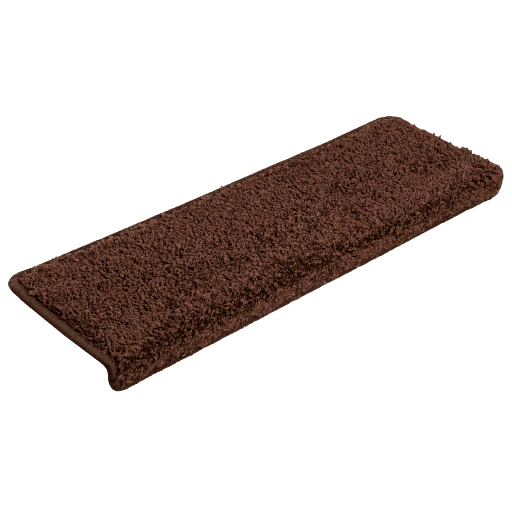 Tapetes de escada 15 peças 65x21x4 cm marrom com borda retangular