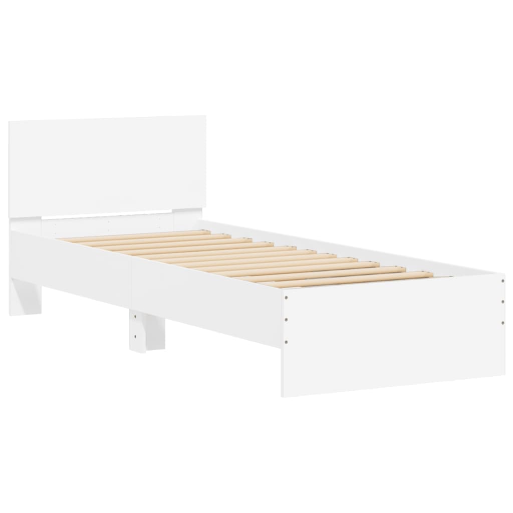 Estrutura de cama c/ cabeceira e luzes LED 90x190 cm branco