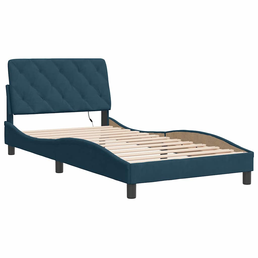 Estrutura de cama com LED sem colchão 100x200 cm veludo azul