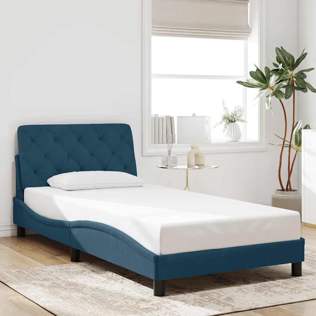 Estrutura de cama com LED sem colchão 100x200 cm veludo azul