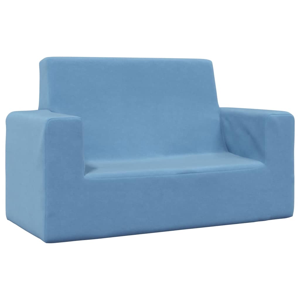 Sofá infantil de 2 lugares pelúcia azul