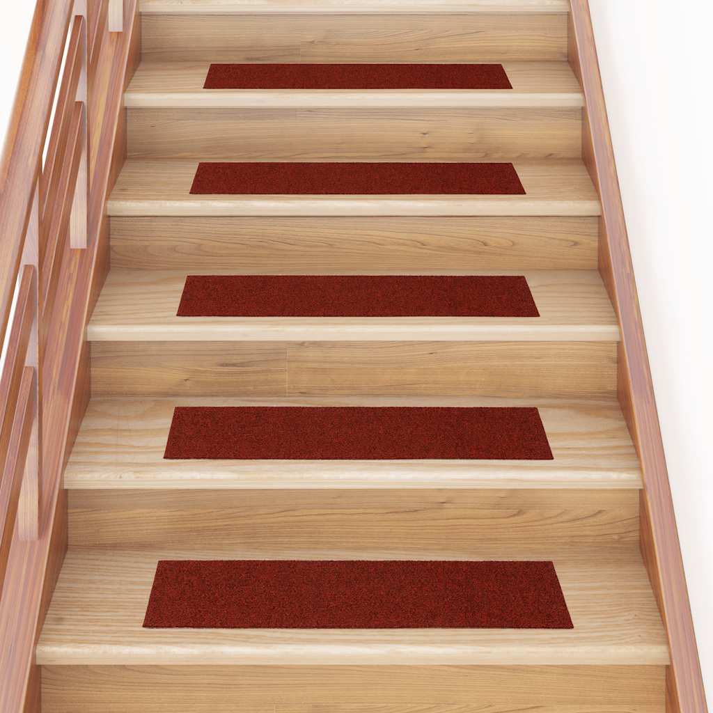 Tapetes de escada autoadesivos 15 peças 76x20 cm vermelho bordô retangular