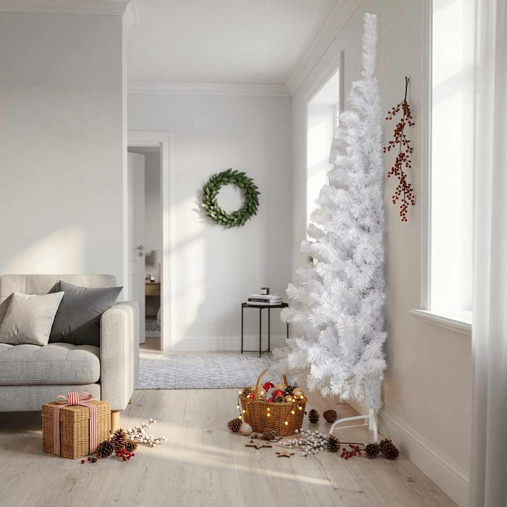 Meia árvore de natal artificial com suporte 210 cm PVC branco