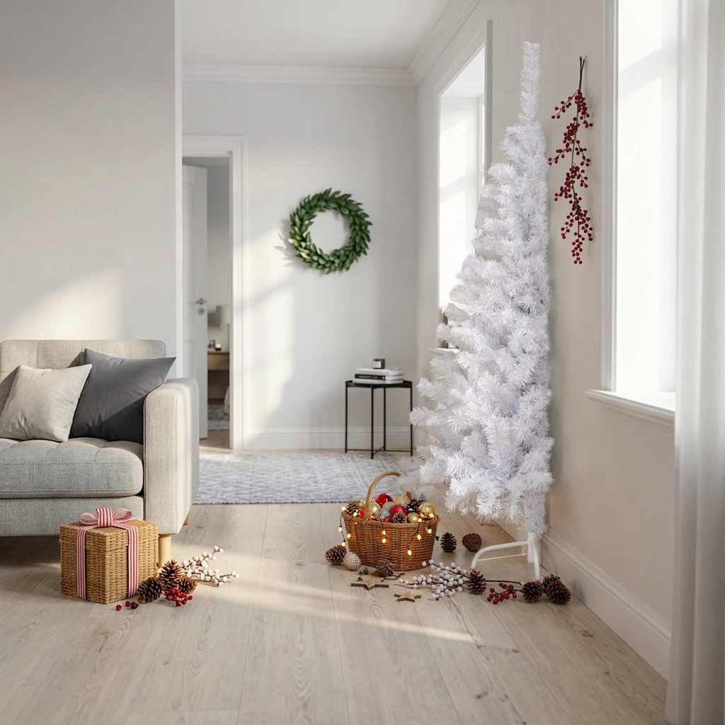 Meia árvore de natal artificial com suporte 210 cm PVC branco