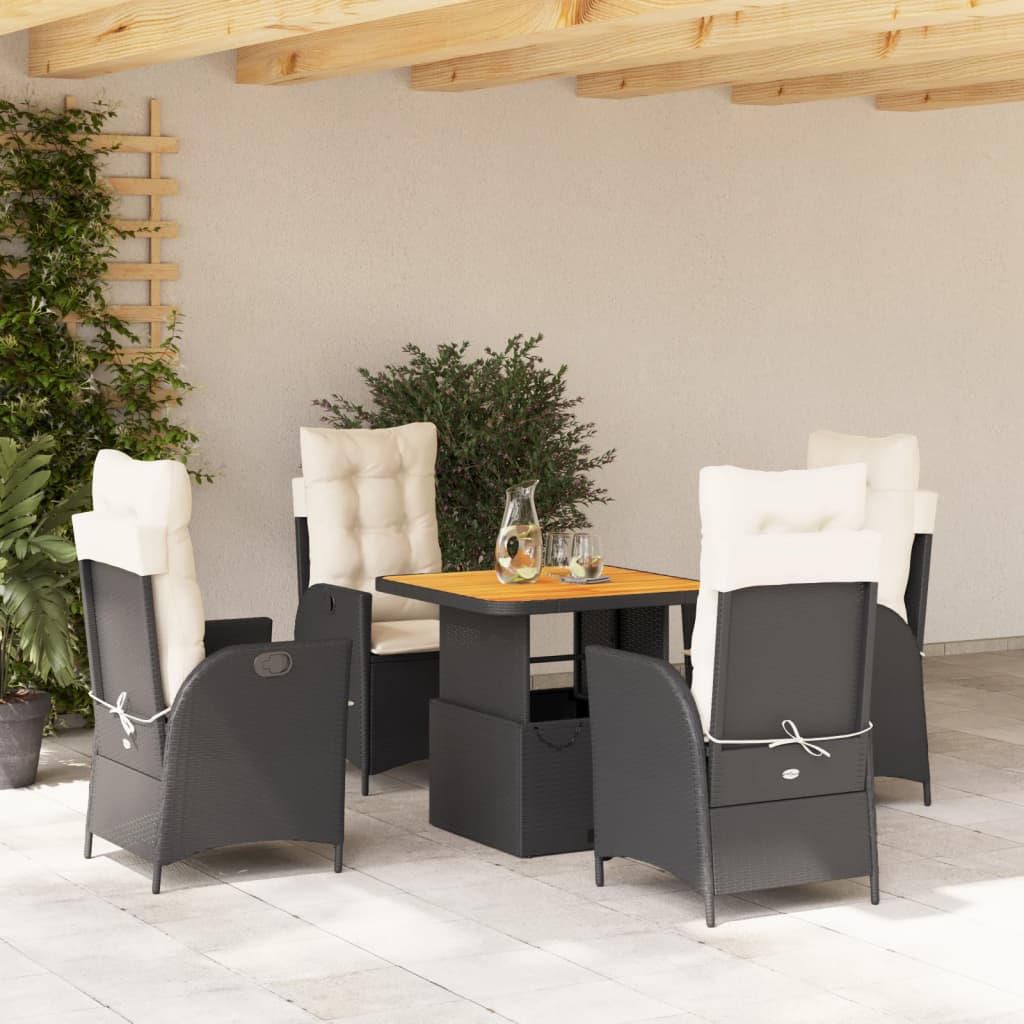 5 Pcs conjunto de jantar p/ jardim c/ almofadões vime PE preto