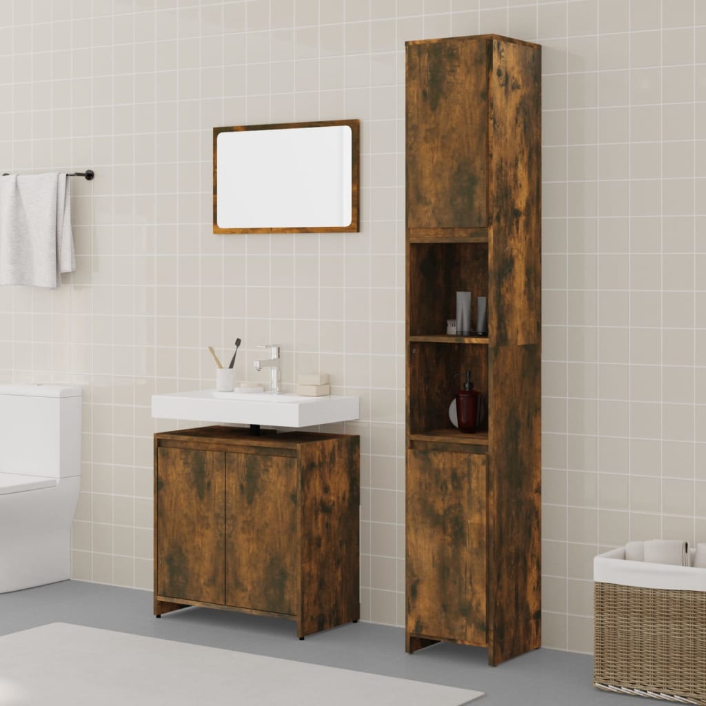3 Pcs conjunto de móveis wc madeira processada carvalho fumado