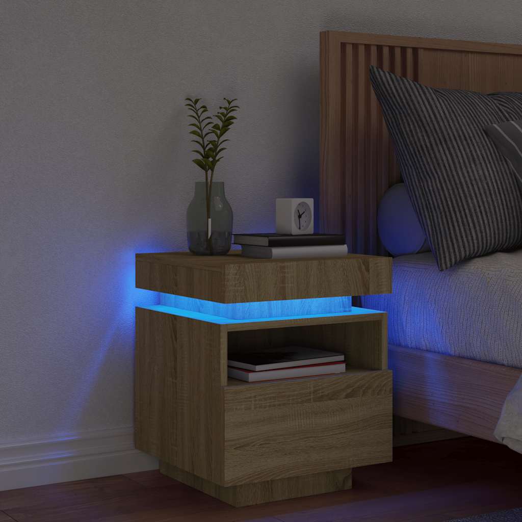 Mesa de cabeceira com luzes LED 40x39x48,5 cm carvalho sonoma