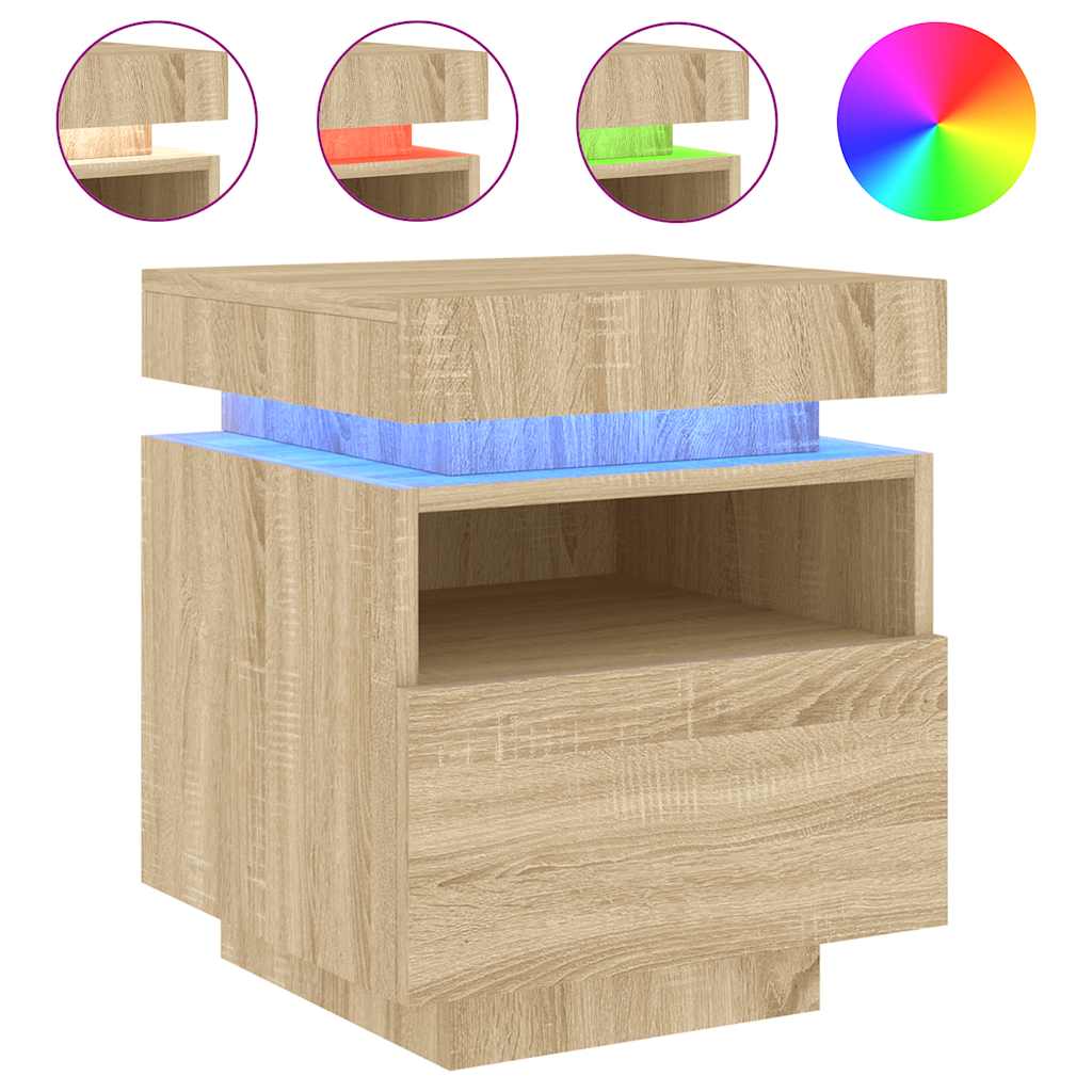 Mesa de cabeceira com luzes LED 40x39x48,5 cm carvalho sonoma