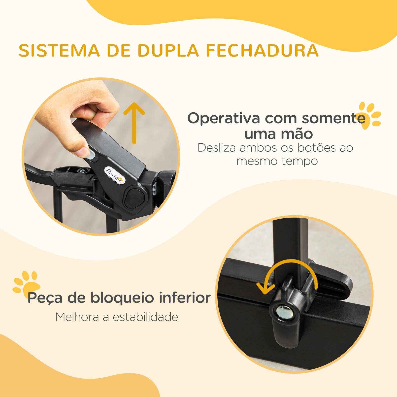 Barreira de Segurança para Animais de Estimação 74-80cm com Porta com Fechamento Automático e Sistema de Duplo Bloqueio Altura 7