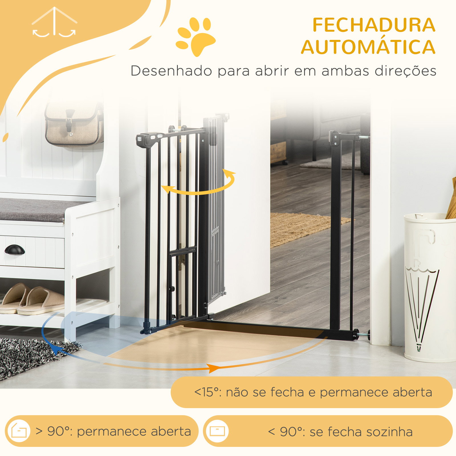 Barreira de Segurança para Animais de Estimação 74-80cm com Porta com Fechamento Automático e Sistema de Duplo Bloqueio Altura 7