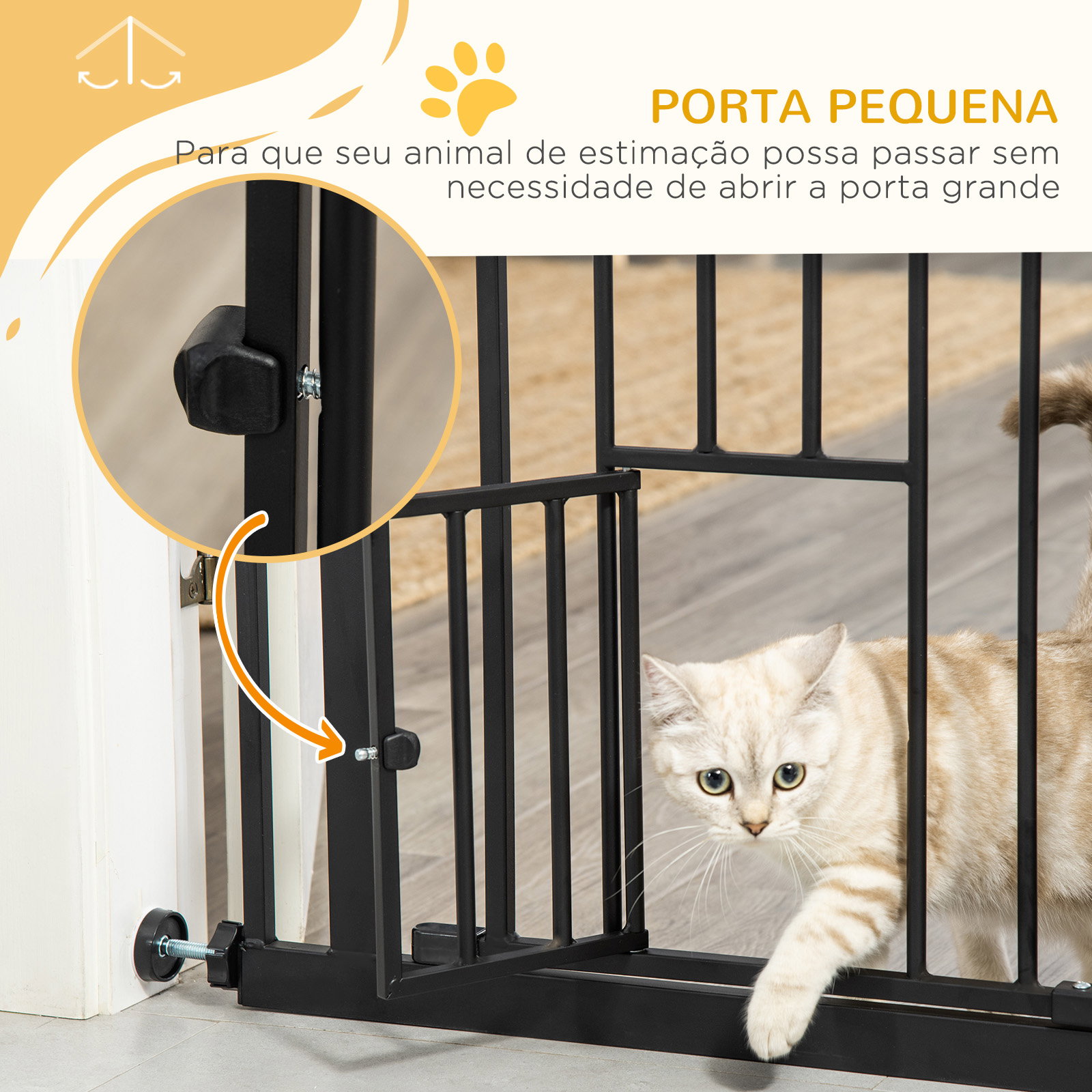 Barreira de Segurança para Animais de Estimação 74-80cm com Porta com Fechamento Automático e Sistema de Duplo Bloqueio Altura 7