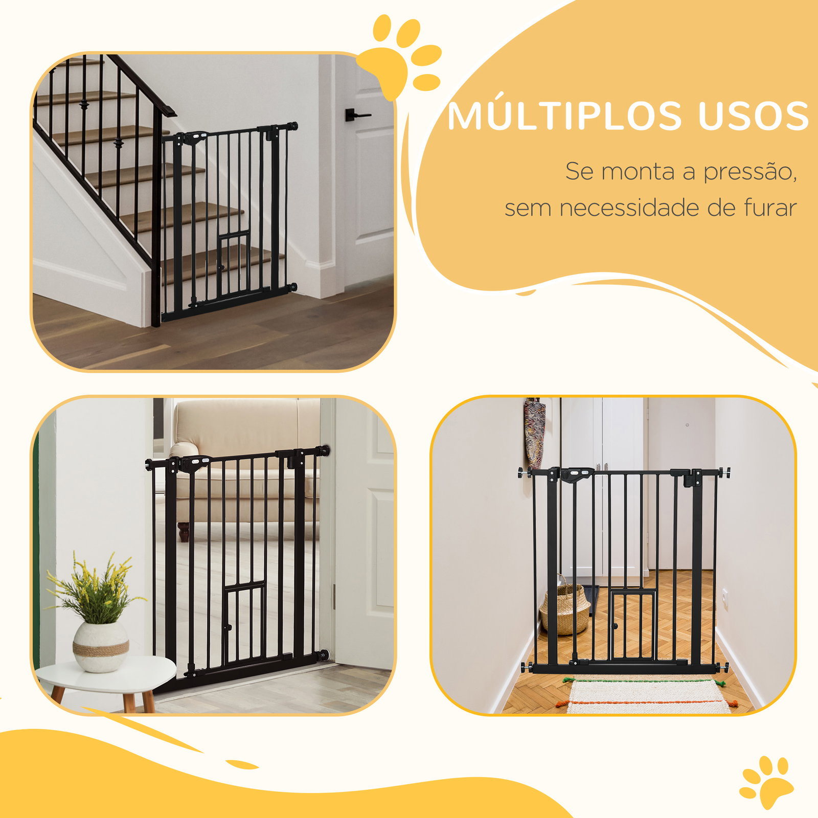 Barreira de Segurança para Animais de Estimação 74-80cm com Porta com Fechamento Automático e Sistema de Duplo Bloqueio Altura 7