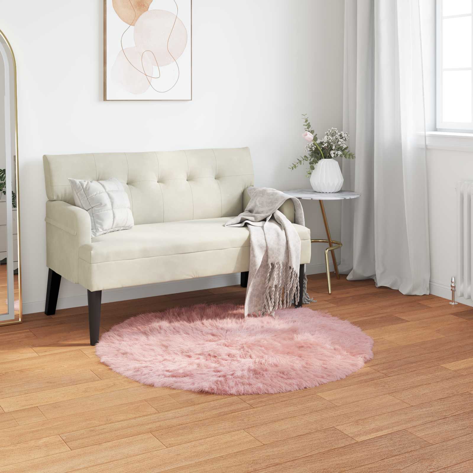 Tapete de de ovelha sintética tafalla rosa ø 80 cm poliéster