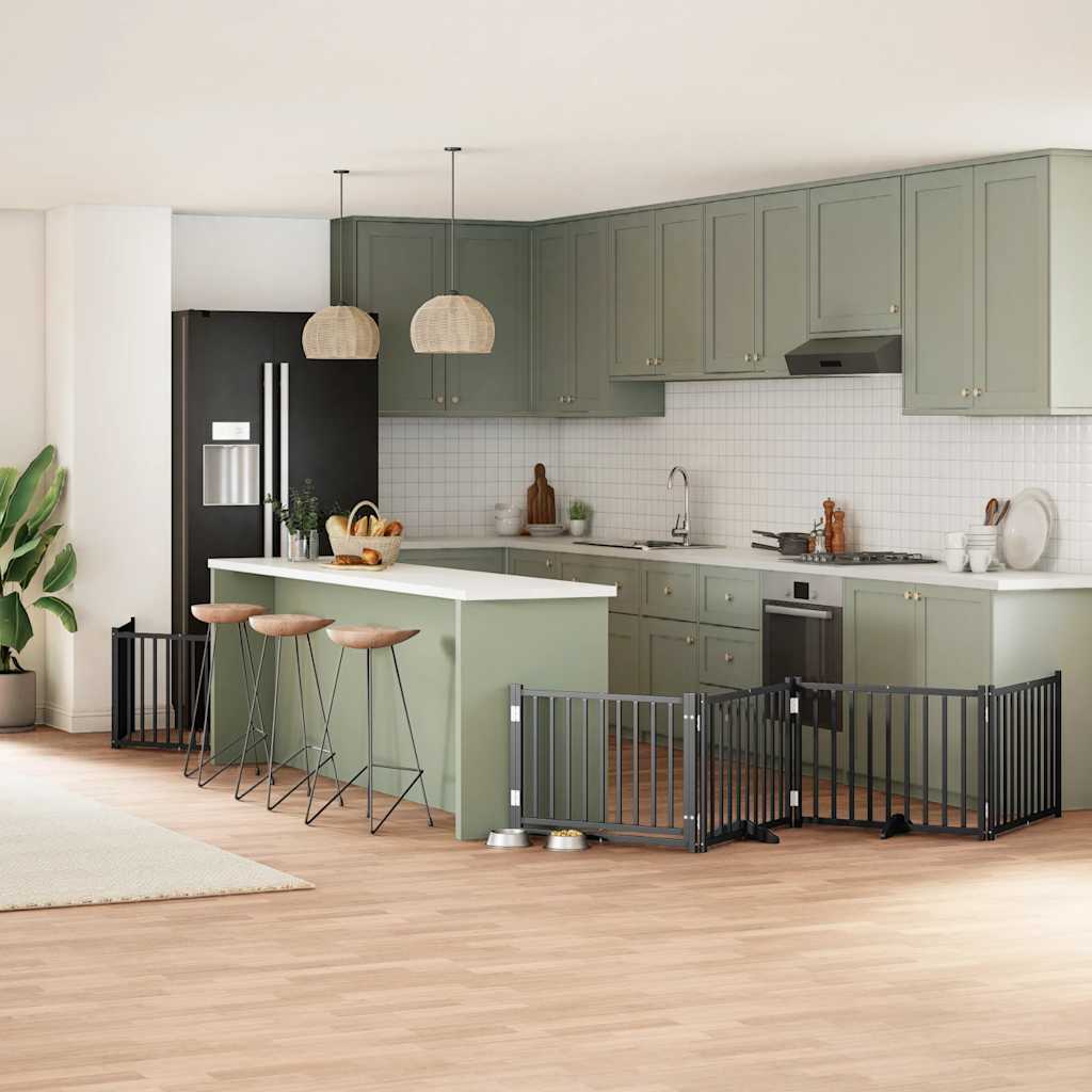 Portão p/ cães com porta dobrável 8 painéis 640 cm álamo preto