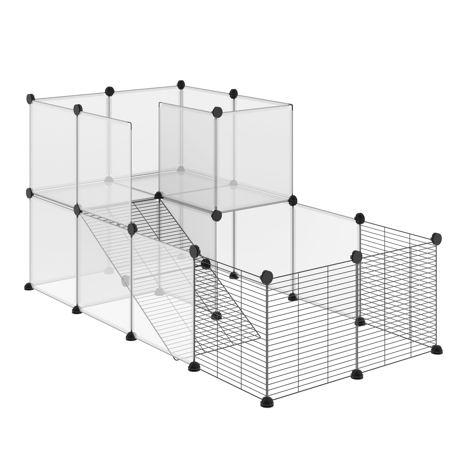 Recinto para Animais Pequenos com 27 Painéis e Forma Personalizável 140x70x70 cm Transparente e Preto