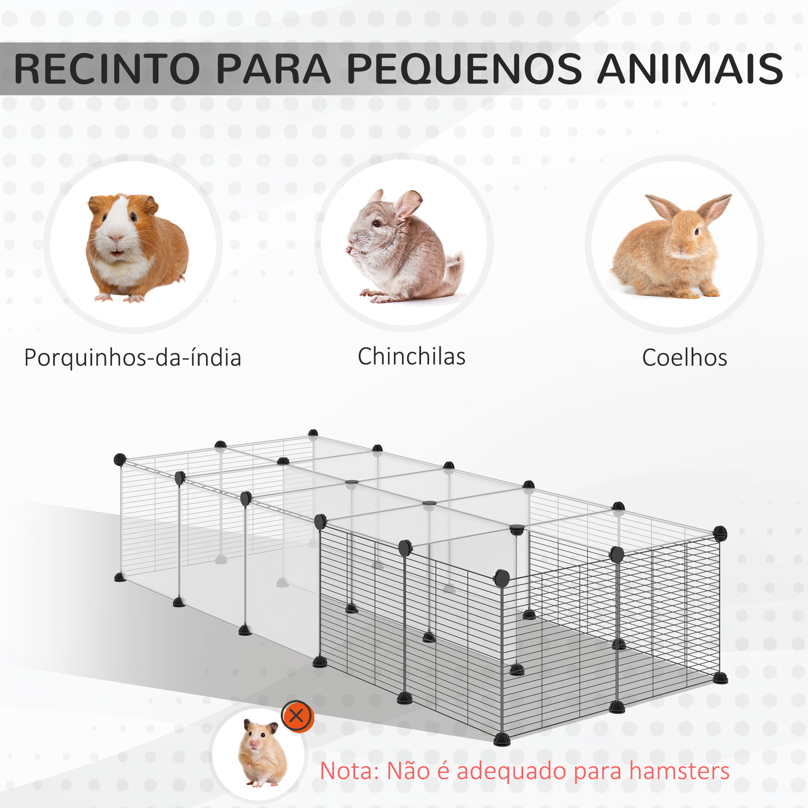 Recinto para Animais Pequenos com 27 Painéis e Forma Personalizável 140x70x70 cm Transparente e Preto