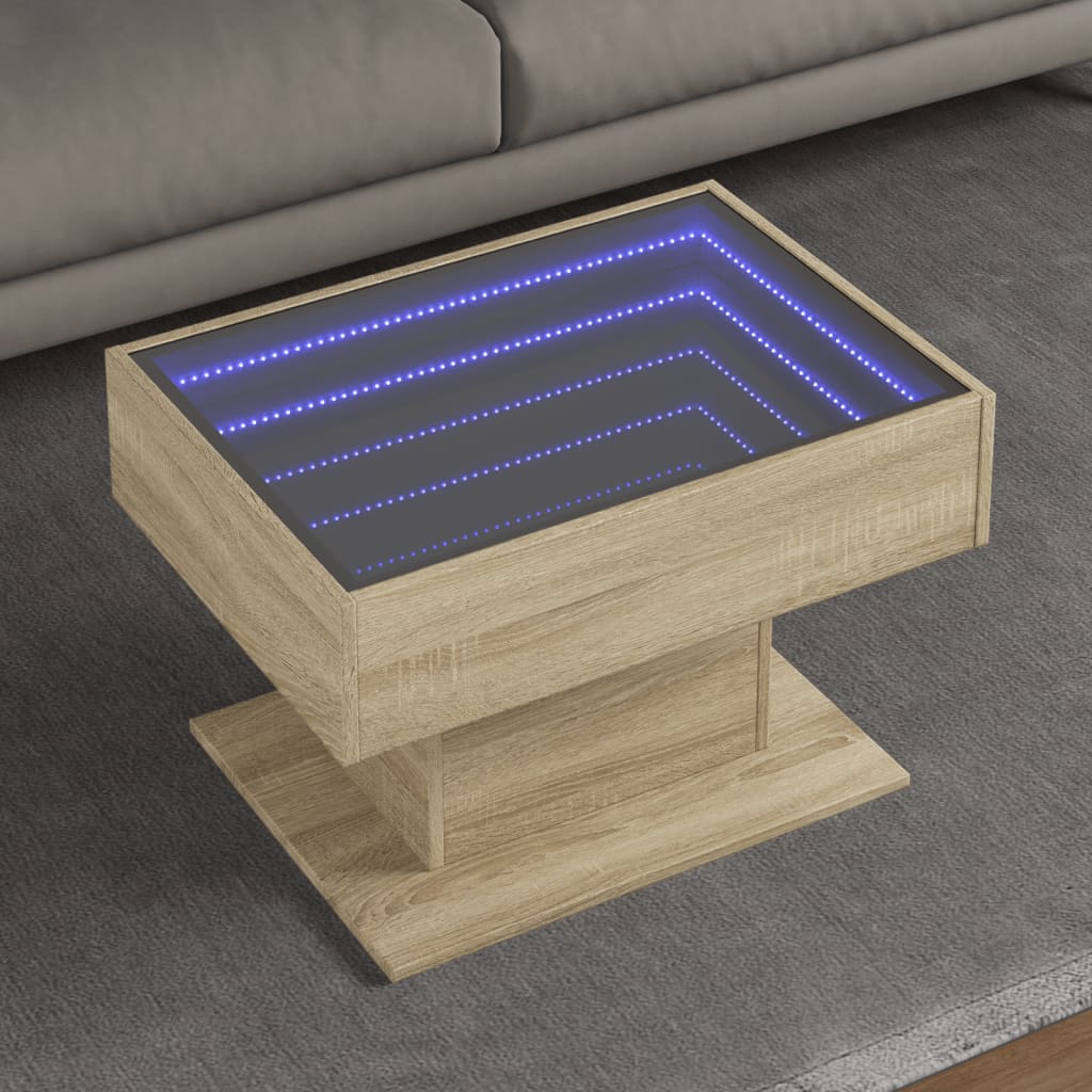 Mesa de centro c/ leds 70x50x45 cm derivados de madeira