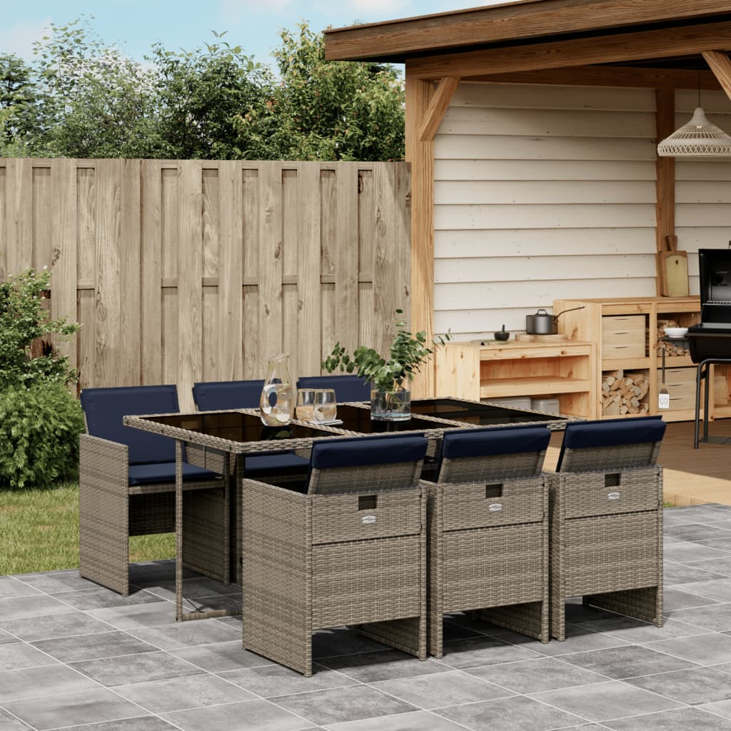 Conjunto de jantar para jardim com 7 peças e almofadas em rattan sintético cinza