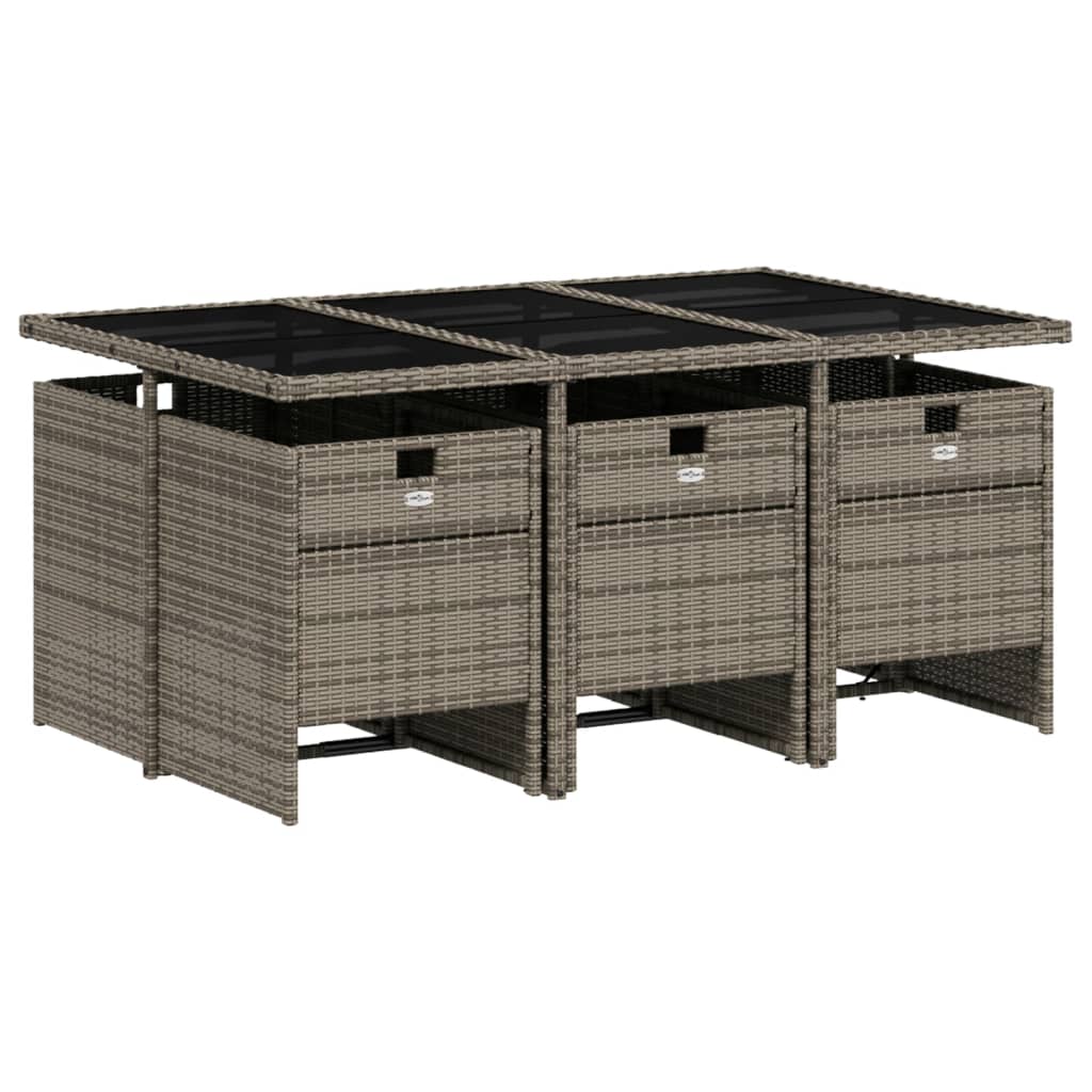 Conjunto de jantar para jardim com 7 peças e almofadas em rattan sintético cinza