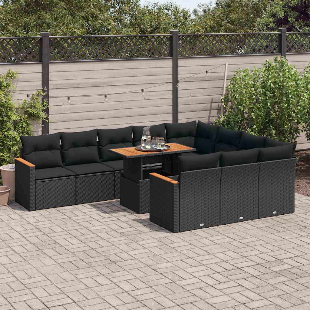 11 Pcs conjunto sofás jardim c/ almofadões vime PE/acácia preto