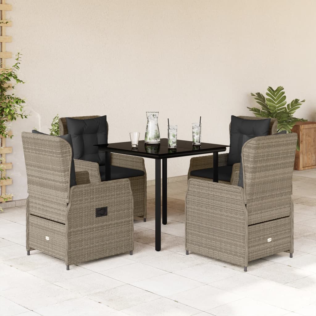 5 Pcs conjunto de jantar p/ jardim c/ almofadões cinzento claro