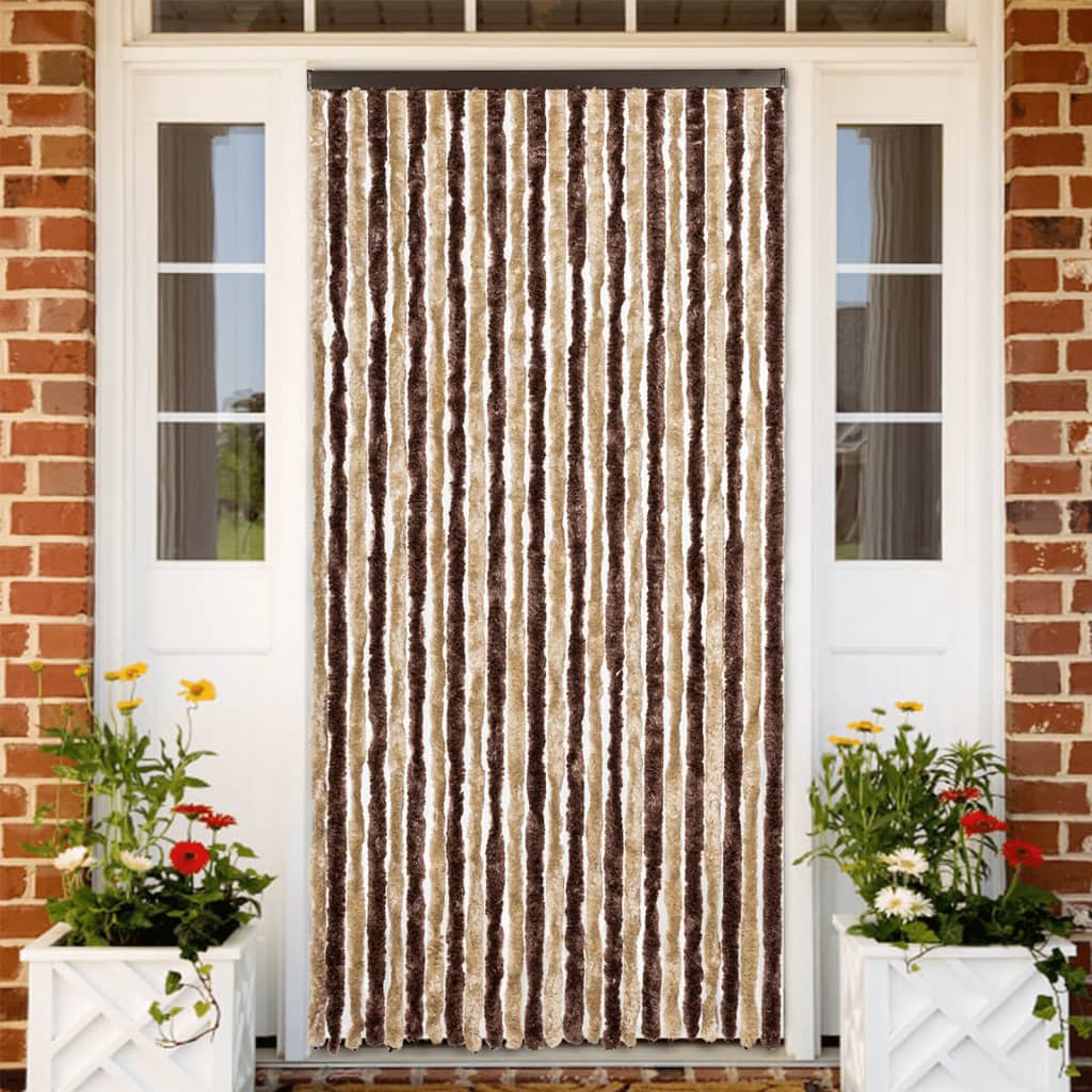 Cortina anti-insetos 100x230 cm chenille bege e castanho-claro