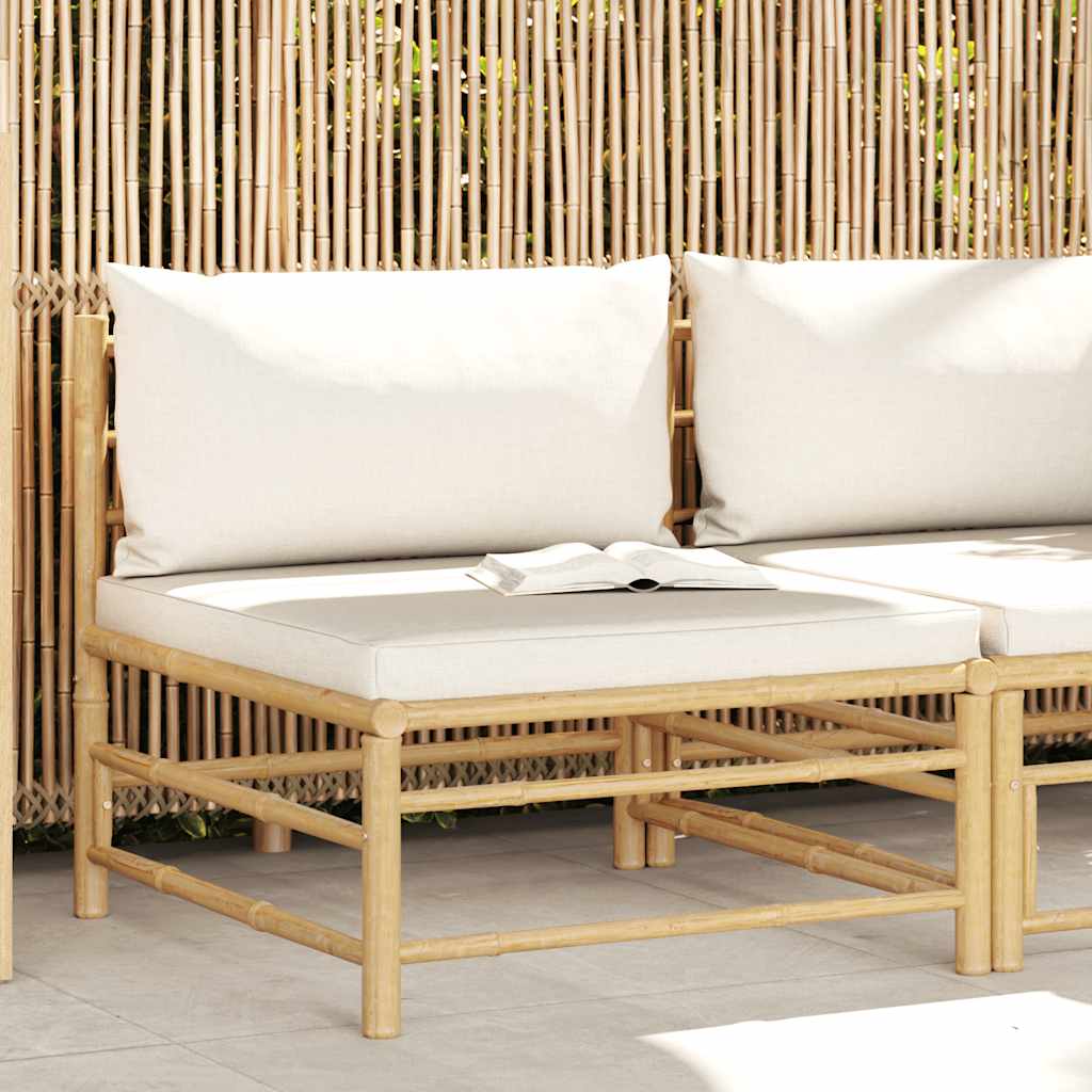 Sofá de centro p/ jardim com almofadões branco nata bambu