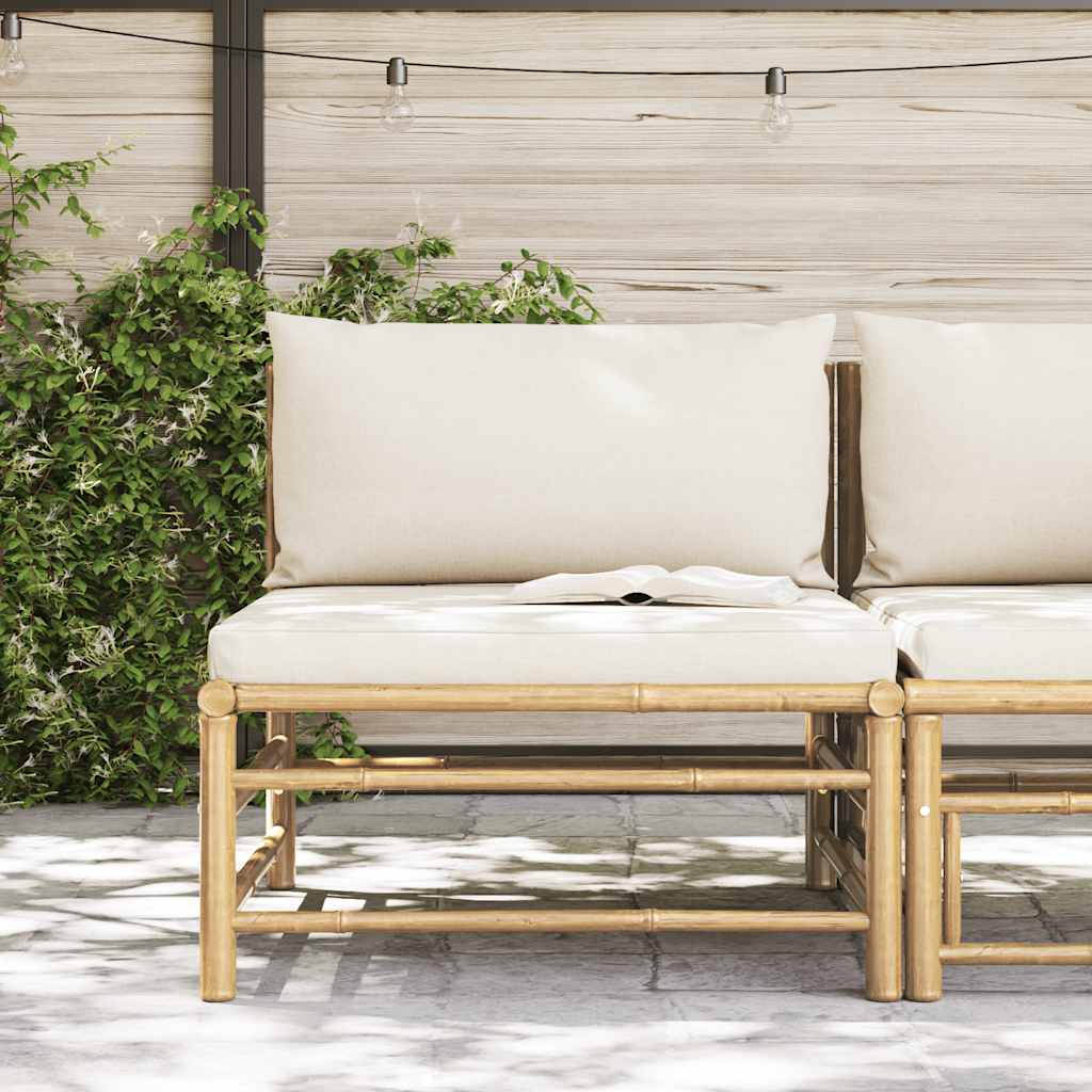 Sofá de centro p/ jardim com almofadões branco nata bambu