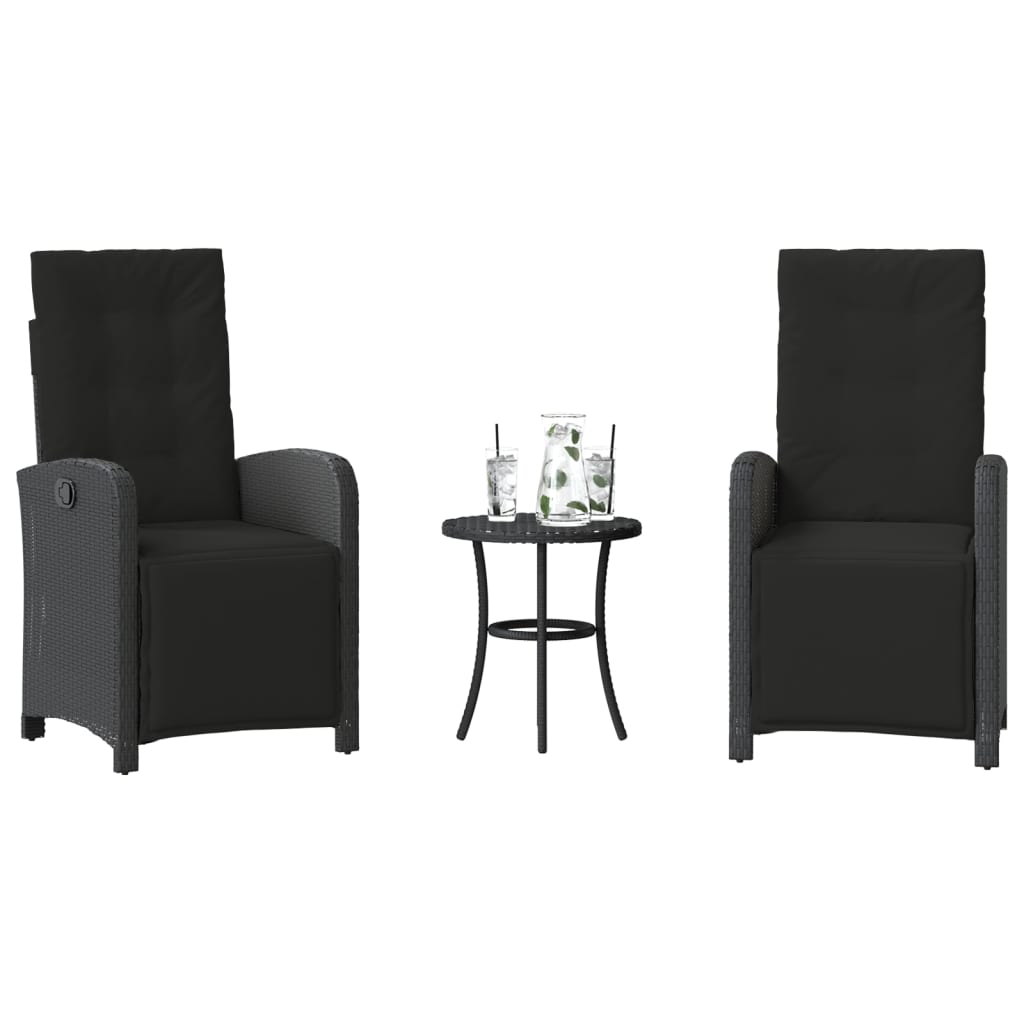 3 Pcs conjunto de bistrô com almofadões vime PE preto