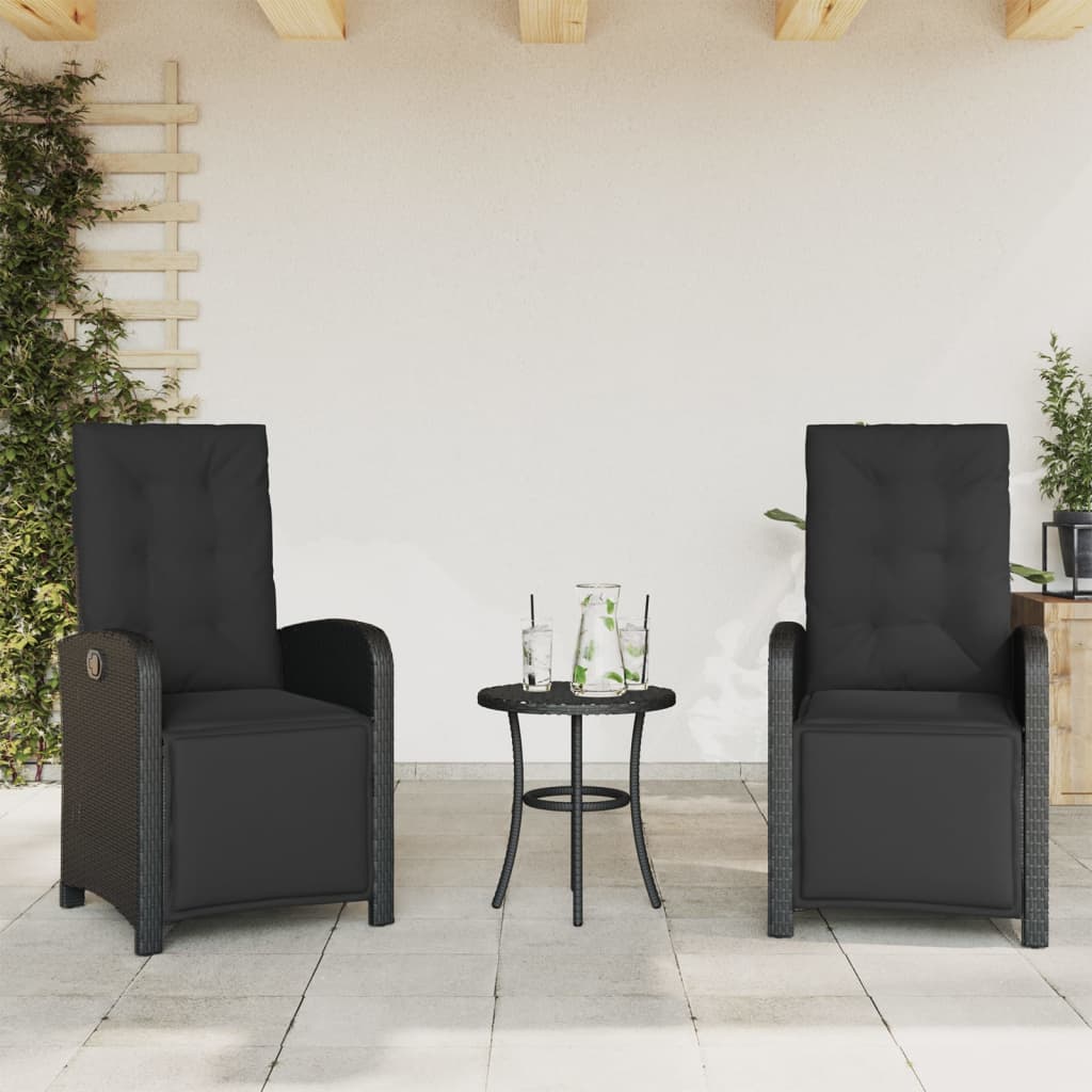 3 Pcs conjunto de bistrô com almofadões vime PE preto