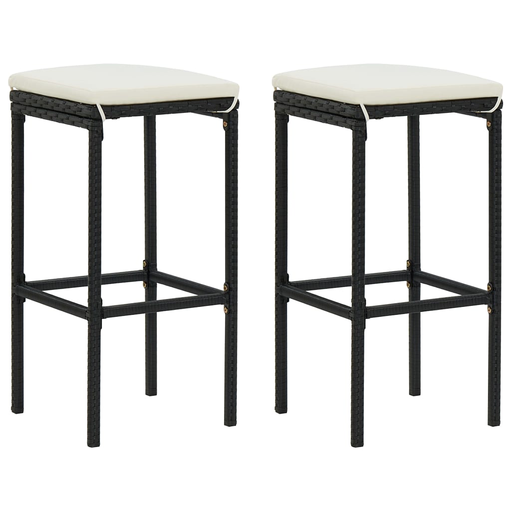 3 Pcs conjunto de bar para jardim c/ almofadões vime PE preto